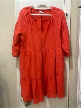 Bright Red Tiered Gauze Dress